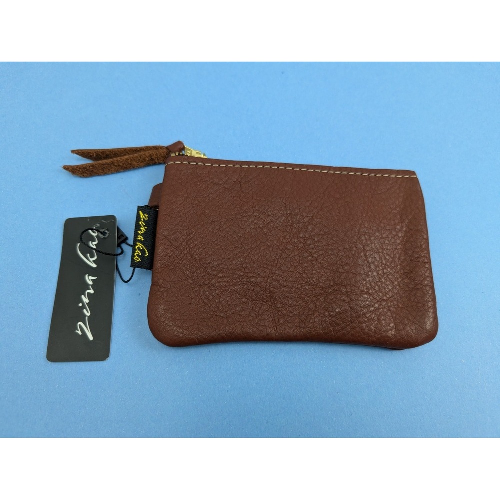 Zina Kao Brown Leather Pouch Small Makeup Bag Coin Purse NWT USA Made